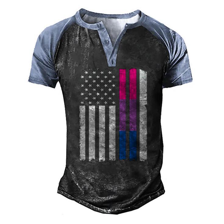 Bisexual Pride Us American Flag Love Wins Lgbt Bi Pride Men's Henley Raglan T-Shirt