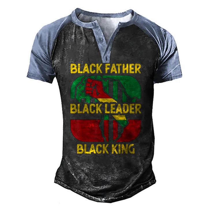 Mens Black Father Black Leader Black King Dad Men's Henley Raglan T-Shirt