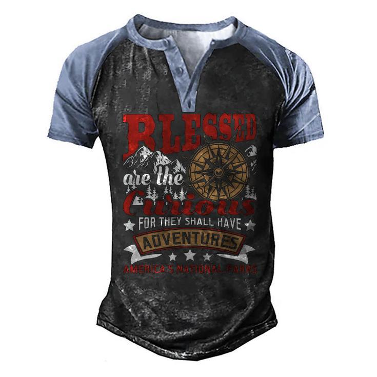 Blessed Are The Curious Us National Parks Hiking & Camping Men's Henley Raglan T-Shirt