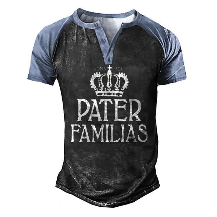 Mens Bona Fide Pater Familias Fathers Day Crown Men's Henley Raglan T-Shirt