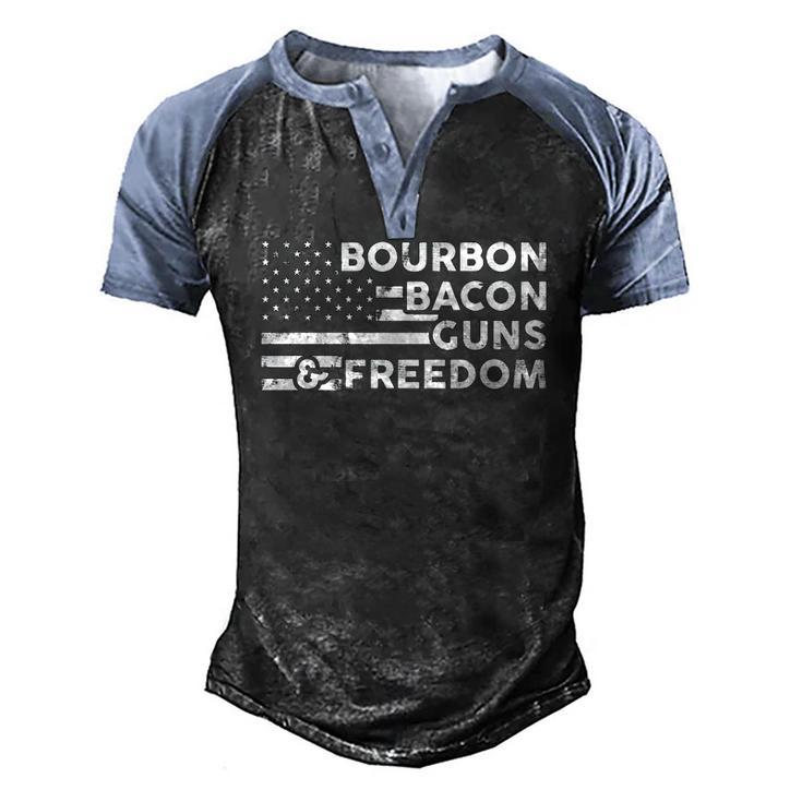Bourbon Bacon Guns & Freedom 4Th Of July Patriotic Usa Flag Men's Henley Raglan T-Shirt