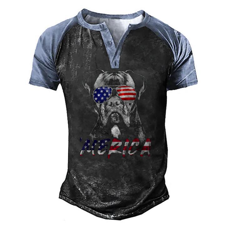 Boxer Dog American Usa Flag Merica 4Th Of July Dog Lover Men's Henley Raglan T-Shirt