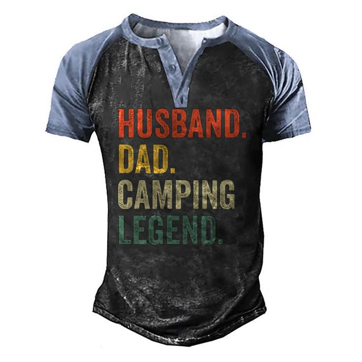 Mens Camper Husband Dad Camping Legend Vintage Fathers Day Men's Henley Raglan T-Shirt