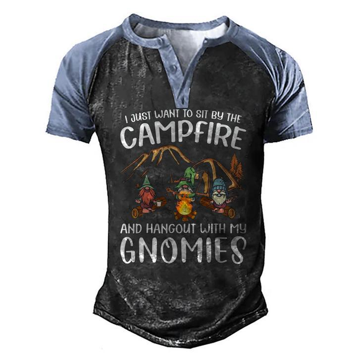 Camping Gnome Hangout With My Gnomies Campfire Men's Henley Raglan T-Shirt