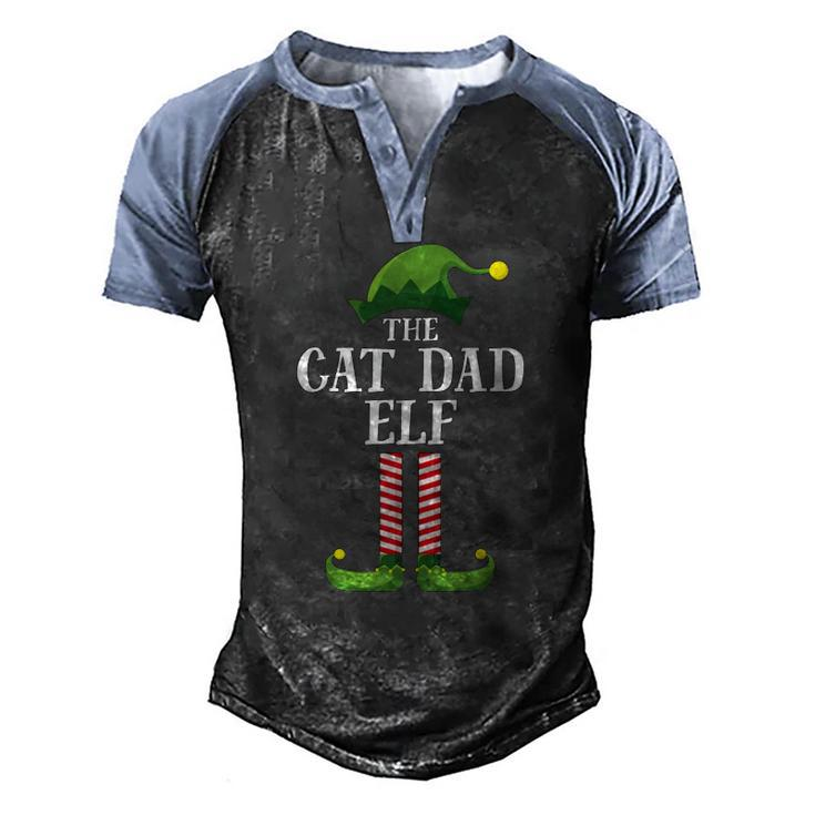 Cat Dad Elf Matching Family Group Christmas Party Pajama Men's Henley Raglan T-Shirt