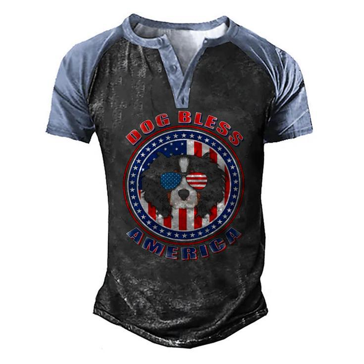 Cavalier Dog Bless America Flag Usa Patriotic 4Th Of July Men's Henley Raglan T-Shirt