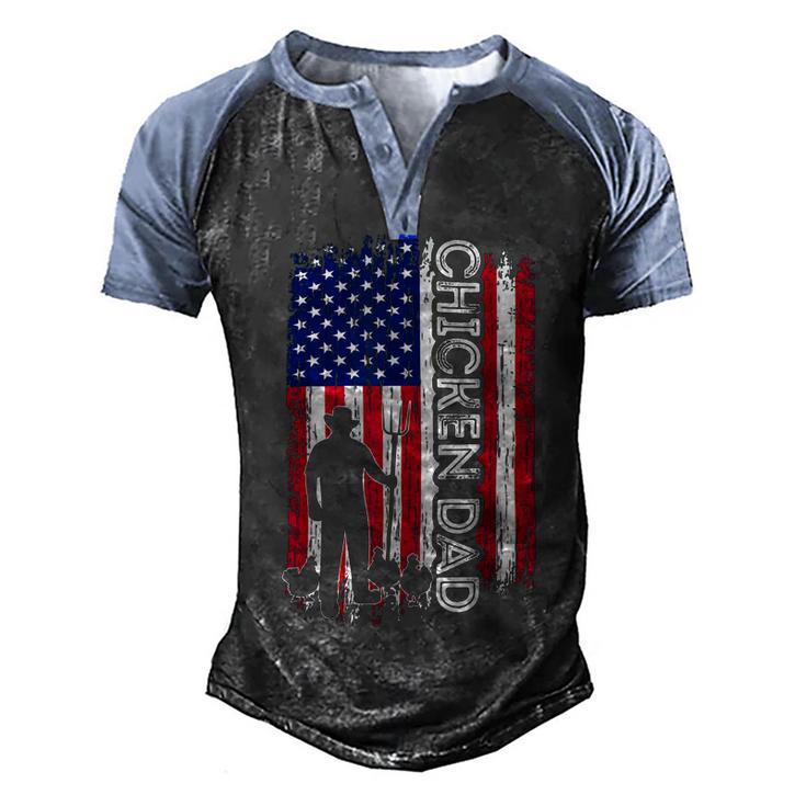 Chicken Chicken Chicken Dad American Flag Poultry Farmer Dad Fathers Day Men's Henley Shirt Raglan Sleeve 3D Print T-shirt