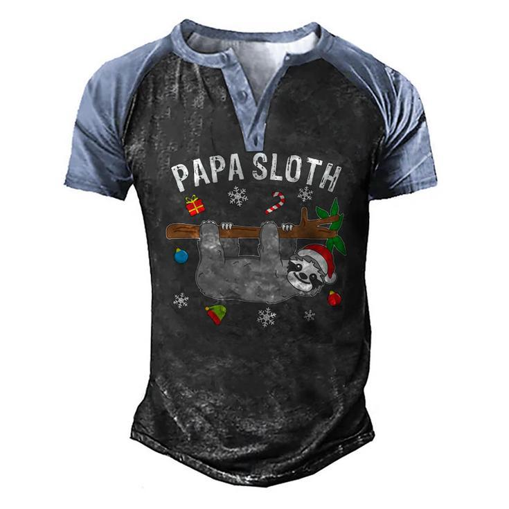 Christmas Sloth Family Matching Papa Men's Henley Raglan T-Shirt