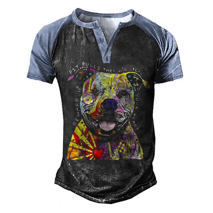 Colorful Baby Pit-Bull Terrier Lover Dad Mom Funny Kidding T-Shirt Men's Henley Shirt Raglan Sleeve 3D Print T-shirt