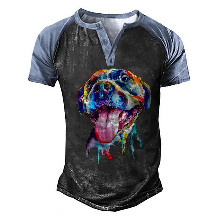 Colorful Pit-Bull Terrier Dog Love-R Dad Mom Boy Girl Funny T-Shirt Men's Henley Shirt Raglan Sleeve 3D Print T-shirt