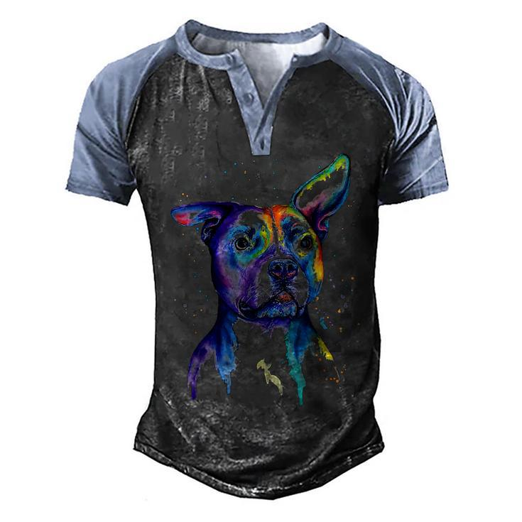Colorful Pit-Bull Terrier Dog Love-R Dad Mom Boy Girl T-Shirt Men's Henley Shirt Raglan Sleeve 3D Print T-shirt