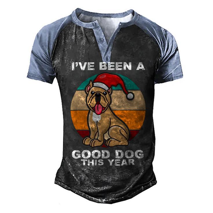 Cute Dog Christmas Pit Bull Terrier Santa Hat Retro Vintage T-Shirt Men's Henley Shirt Raglan Sleeve 3D Print T-shirt