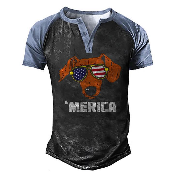 Dachshund Wiener American Usa Flag 4Th Of July Fourth Dog Men's Henley Raglan T-Shirt