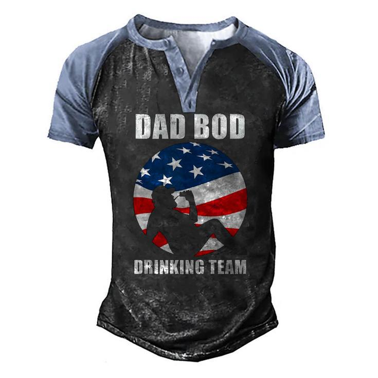 Mens Dad Bod Drinking Team American Us Flag Vintage Fathers Day Men's Henley Raglan T-Shirt