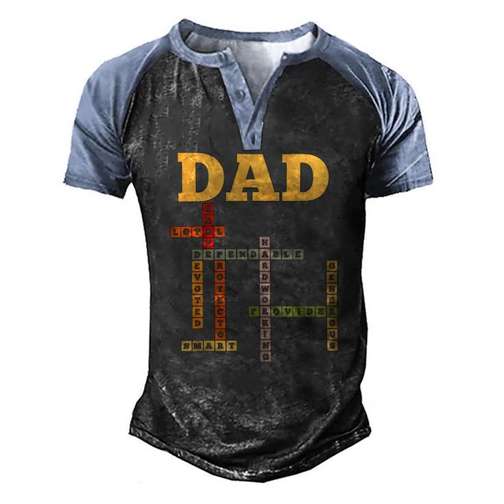 Dad Crossword Puzzle Fathers Day Love Word Games Saying Men's Henley Raglan T-Shirt
