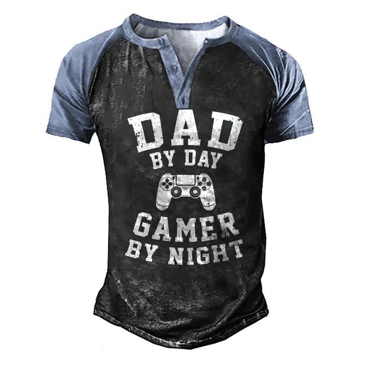 Dad By Day Gamer By Night Cool Gaming Father Idea Men's Henley Raglan T-Shirt