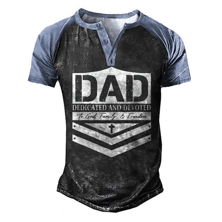 Dad Dedicated And Devoted Happy Fathers Day For Mens Men's Henley Raglan T-Shirt