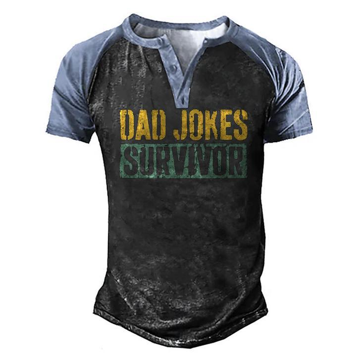Mens Dad Jokes Survivor Fathers Day Men's Henley Raglan T-Shirt