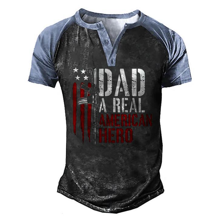 Mens Dad A Real American Hero Daddy Gun Rights Ar-15 Ver2 Men's Henley Raglan T-Shirt