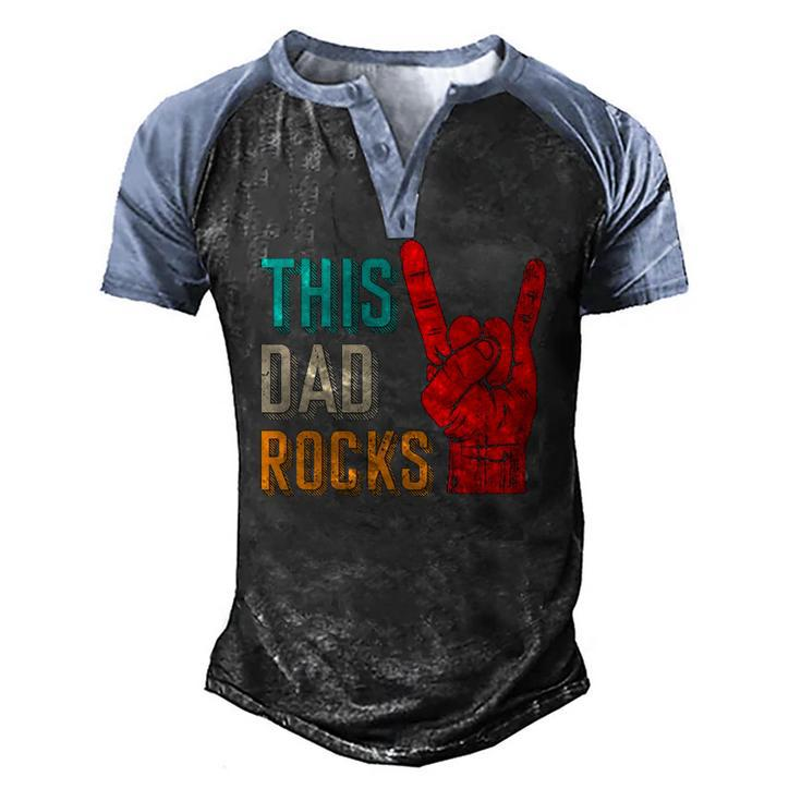 Mens This Dad Rocks Desi For Cool Father Rock And Roll Music Men's Henley Raglan T-Shirt