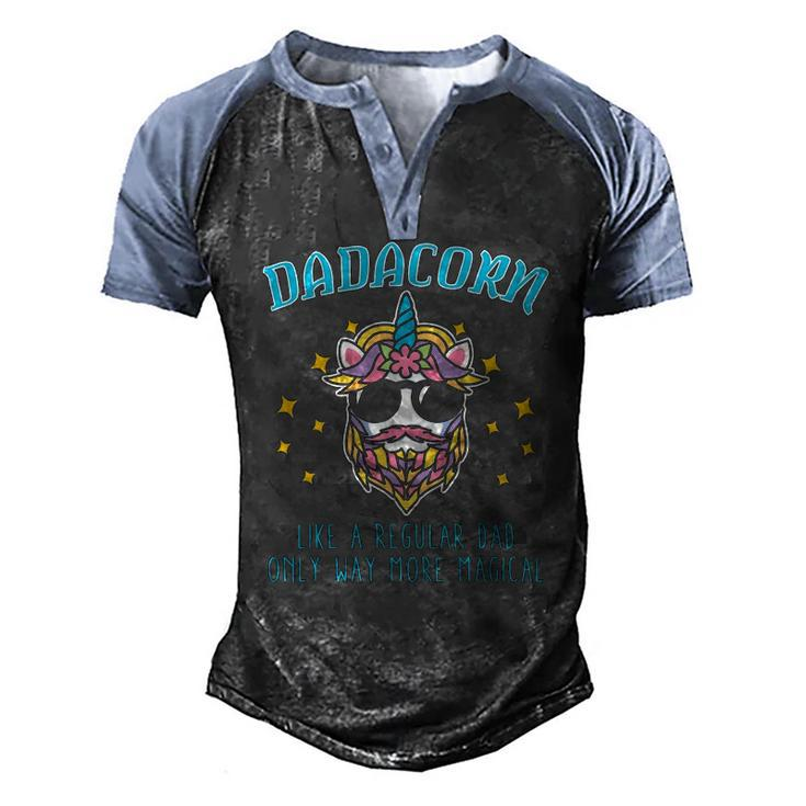 Dadacorn Fathers Day Daddy Beard Graphic Dad Unicorn Men's Henley Raglan T-Shirt