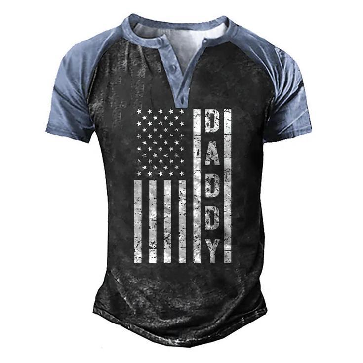 Mens Daddy American Flag Fathers Day Patriotic Usa 4Th Of July Men's Henley Raglan T-Shirt