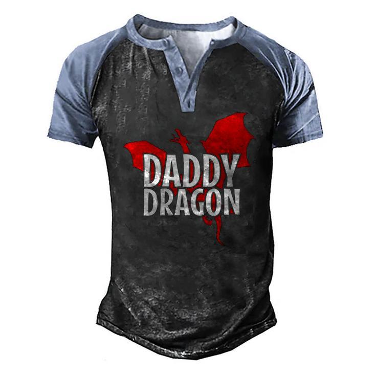 Daddy Dragon Mythical Legendary Creature Fathers Day Dad Men's Henley Raglan T-Shirt