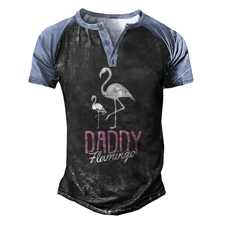 Daddy Flamingo Fathers Day Cute Bird Summer Papa Dad-A Pops Men's Henley Raglan T-Shirt