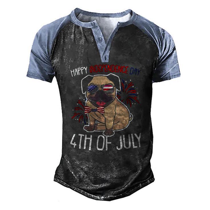 Dog Pug Happy 4Th Of July Usa American Flag Merica Men's Henley Raglan T-Shirt