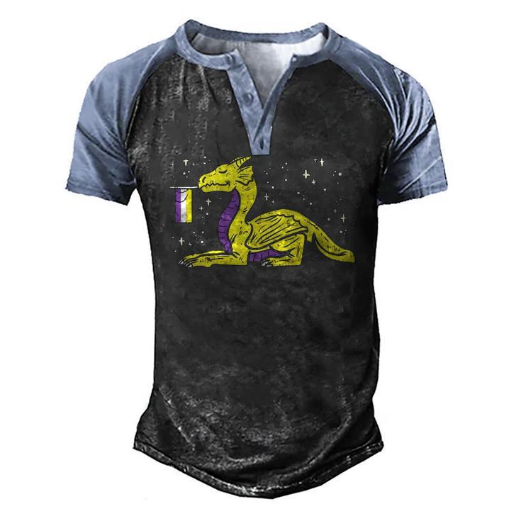Dragon Mythical Animal Lgbtq Non-Binary Flag Genderqueer Men's Henley Raglan T-Shirt