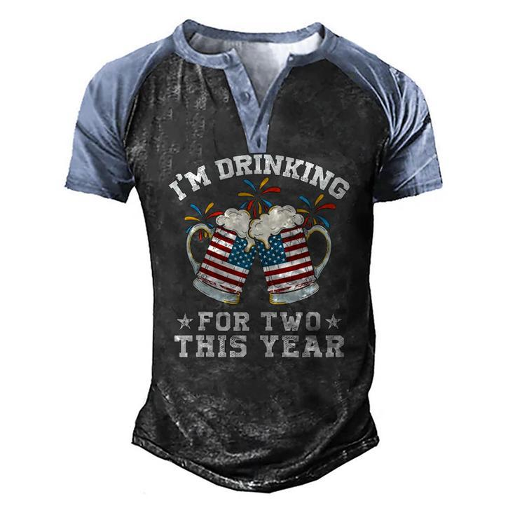 Im Drinking For Two This Year Pregnancy 4Th Of July Men's Henley Raglan T-Shirt