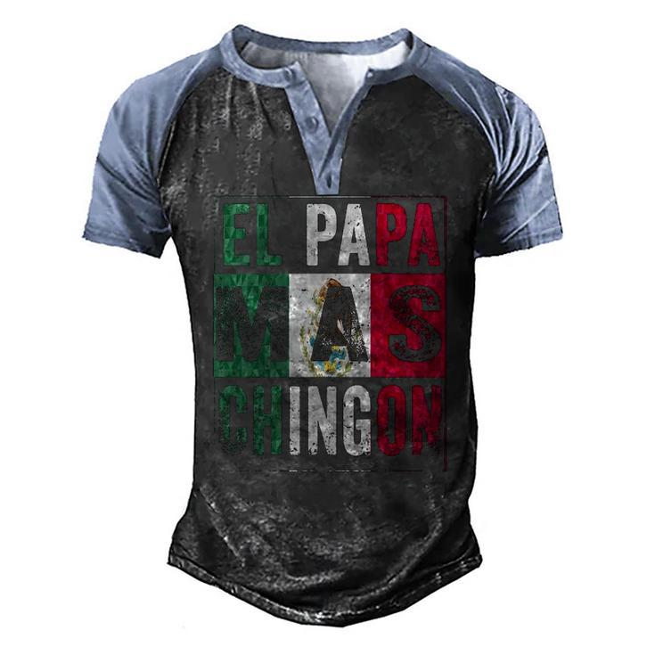 Mens El Papa Mas Chingon Best Mexican Dad Men's Henley Raglan T-Shirt
