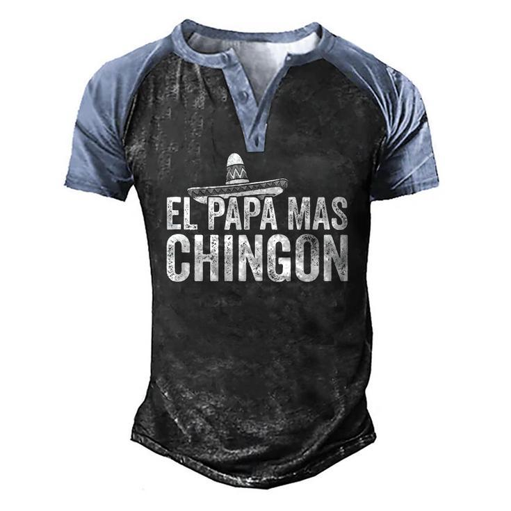 Mens El Papa Mas Chingon Mexican Hat Spanish Fathers Day Men's Henley Raglan T-Shirt