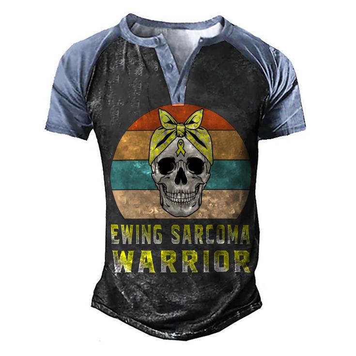 Ewings Sarcoma Warrior  Skull Women Vintage  Yellow Ribbon  Ewings Sarcoma  Ewings Sarcoma Awareness V2 Men's Henley Shirt Raglan Sleeve 3D Print T-shirt