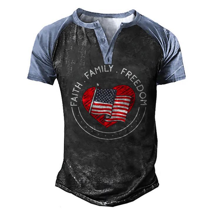 Faith Family Freedom American Patriotism Christian Faith Men's Henley Raglan T-Shirt