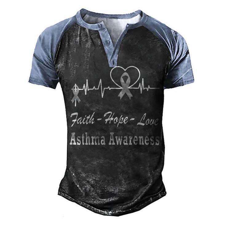 Faith Hope Love Asthma Awareness Heartbeat Christian Cross Grey Ribbon Asthma Asthma Awareness Men's Henley Shirt Raglan Sleeve 3D Print T-shirt