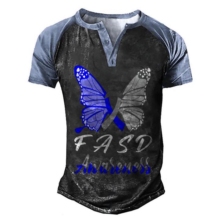 Fasd Awareness Butterfly Blue And Grey Ribbon Fetal Alcohol Spectrum Disorder Fetal Alcohol Spectrum Disorder Awareness Men's Henley Shirt Raglan Sleeve 3D Print T-shirt