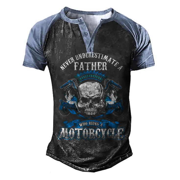 Father Grandpa Dad Biker Gift Never Underestimate Motorcycle Skull544 Family Dad Men's Henley Shirt Raglan Sleeve 3D Print T-shirt