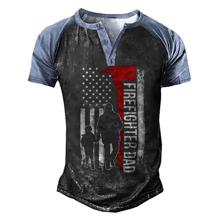 Father Grandpa Day Firefighter Dad America Flag For Hero 375 Family Dad Men's Henley Shirt Raglan Sleeve 3D Print T-shirt