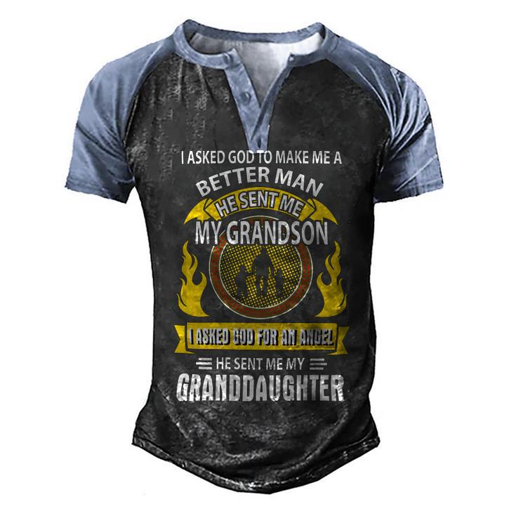 Father Grandpa I Asked God To Make Me A Better Man He Sent Me My Grandson Family Dad Men's Henley Shirt Raglan Sleeve 3D Print T-shirt