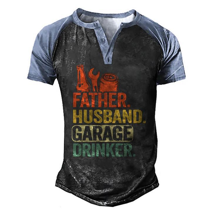 Father Husband Garage Drinker Vintage Mechanic Dad Handyman Men's Henley Raglan T-Shirt
