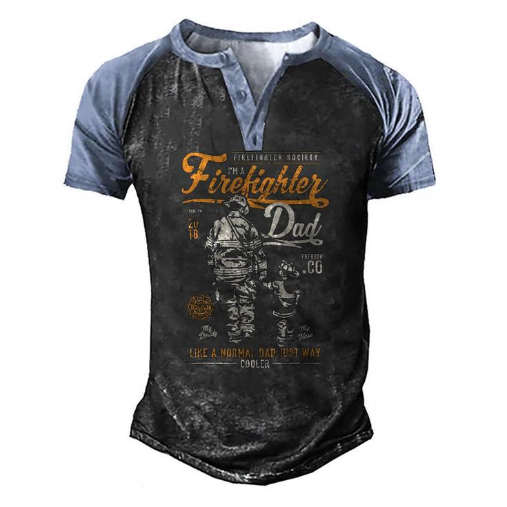 Fathers Day Firefighter Retro Fireman Men's Henley Raglan T-Shirt