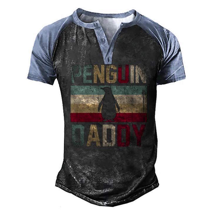 Fathers Day Idea Animal Lover Dad Retro Penguin Men's Henley Raglan T-Shirt