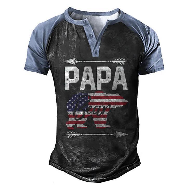 Fathers Day Papa Bear Dad Grandpa Usa Flag July 4Th Men's Henley Raglan T-Shirt