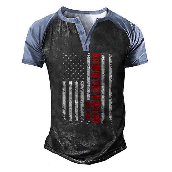 Fathers Day Promoted To Daddy Est 2022 American Flag Men's Henley Raglan T-Shirt