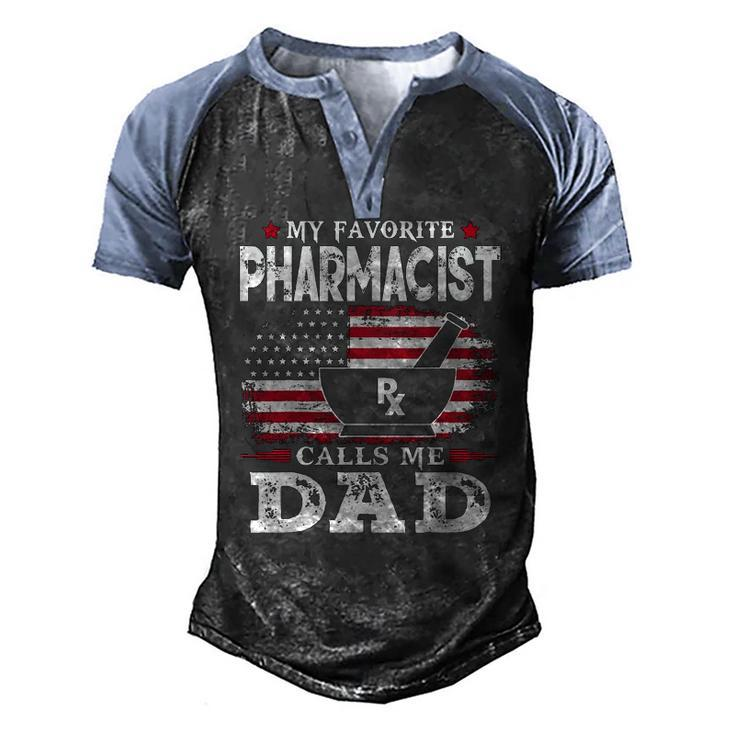 Mens My Favorite Pharmacist Calls Me Dad Usa Flag Fathers Day Men's Henley Raglan T-Shirt