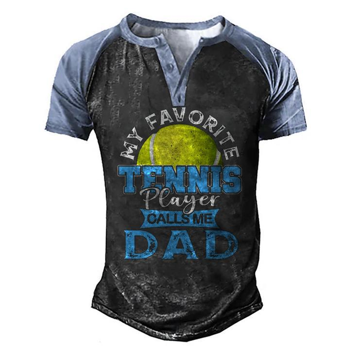 Mens My Favorite Tennis Player Calls Me Dad Usa Fathers Day Men's Henley Raglan T-Shirt