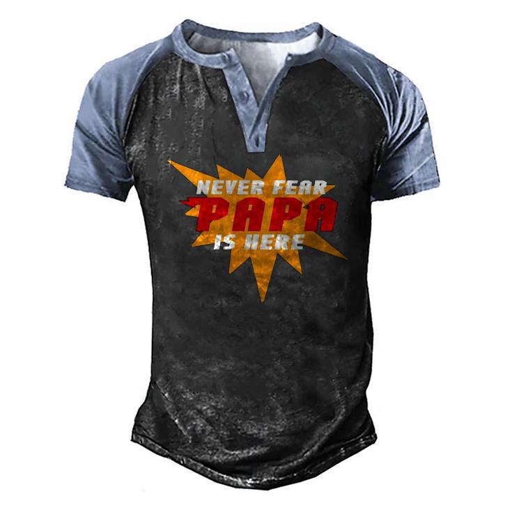 Never Fear Papa Is Here Super Grandpa Superhero Men's Henley Raglan T-Shirt