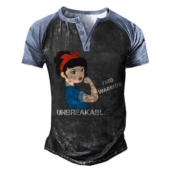 Fibromuscular Dysplasia Warrior Strong Women  Blue Ribbon  Fmd  Fibromuscular Dysplasia Awareness Men's Henley Shirt Raglan Sleeve 3D Print T-shirt