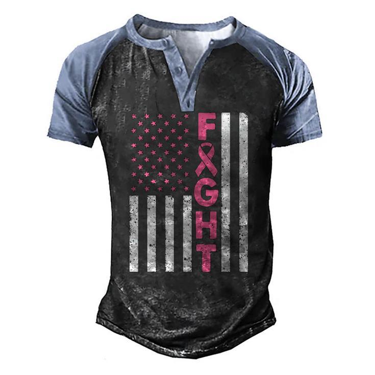 Fight Pink Ribbon Flag Breast Cancer Awareness Men's Henley Raglan T-Shirt